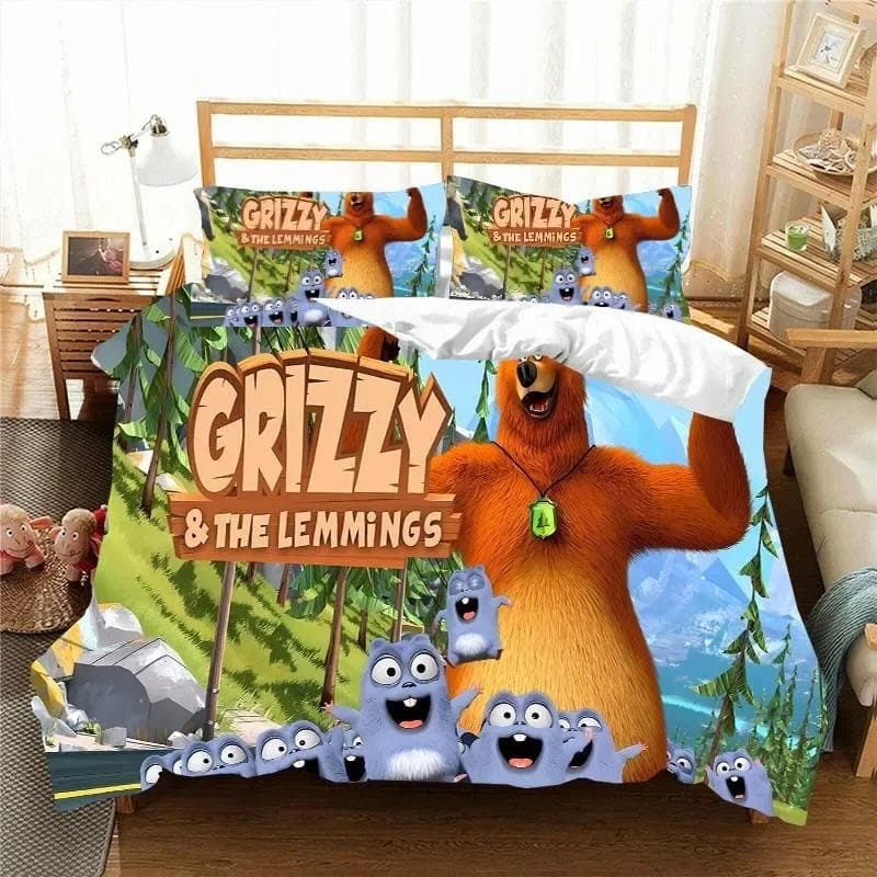 3D G-Grizzy and The Lemmings Bedding Set Duvet Cover Comforter Bed Single Twin Full Queen Youth Kids Girl Boys Gift Bed Sheets US Queen 228x228cm