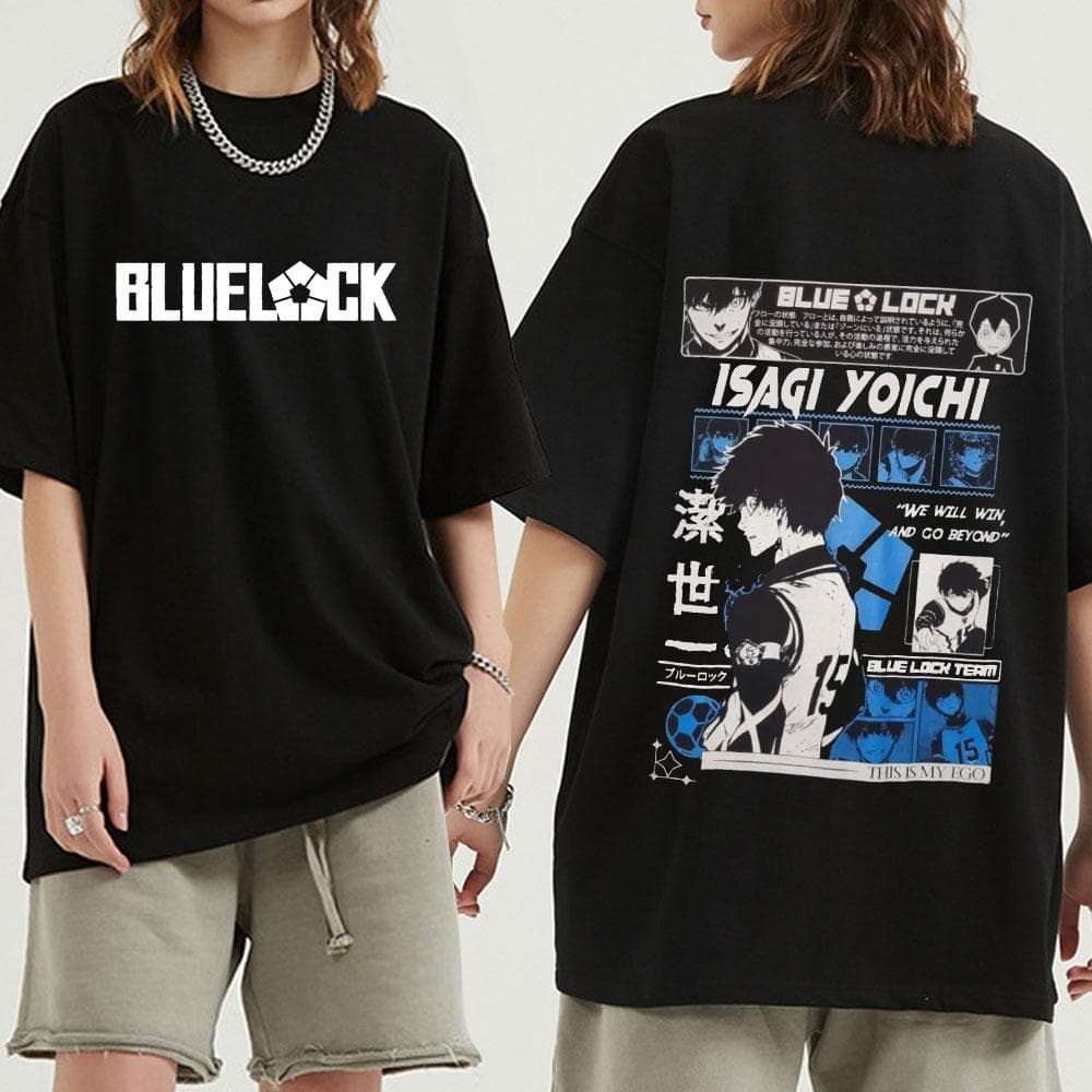 Anime Blue Lock Isagi Yoichi T Shirts Harajuku Men Women Fashion Football Cartoon Graphic Streetwear Short Sleeve Unisex Cool T-shirts M black