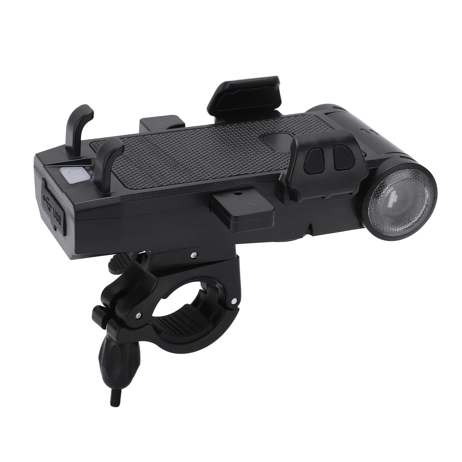 Multifunctional Bike Lights USB Power Bank Bike Horn Bicycle Phone Holder for Night Riding Black