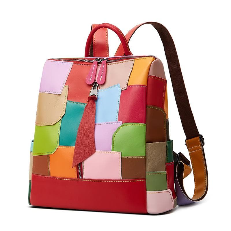 Backpack Female Splicing Soft Leather Color Bag Fashion All-in-one Large Capacity Backpack Leisure Backpack