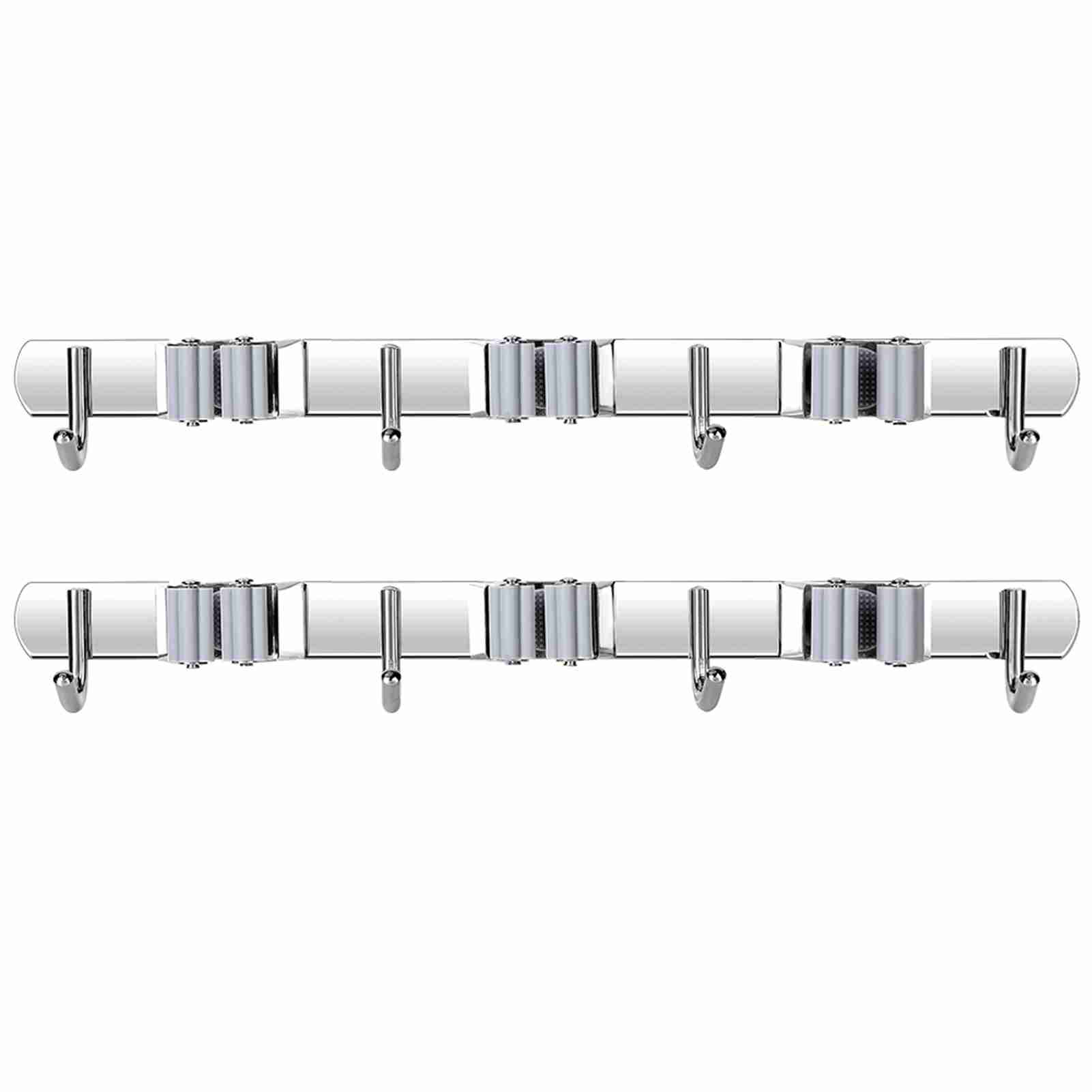 Broom Hoolder Stainless Steel 3 Clips and 4 Hooks Gray Mop Holder Pack of 2 for Kitchen