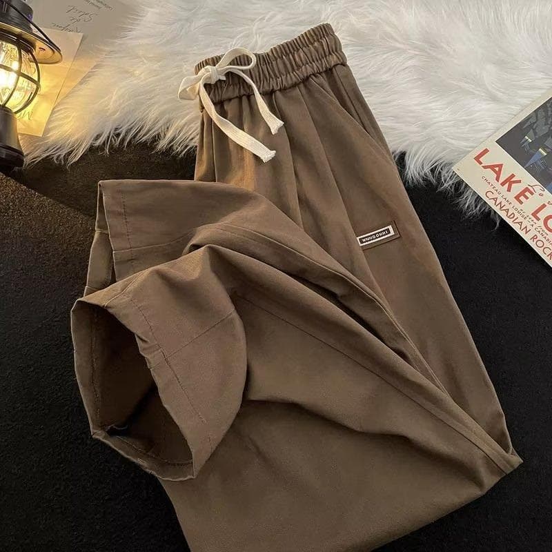 Lazy Korean Version Men's Loose Summer New Youth Trend Pants Solid Color Versatile Casual Trousers 3XL brown