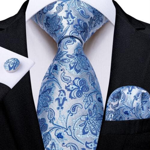 DiBanGu Mens Silk Necktie Set Striped Paisley Solid Tie Pocket Square Cufflinks N-7683