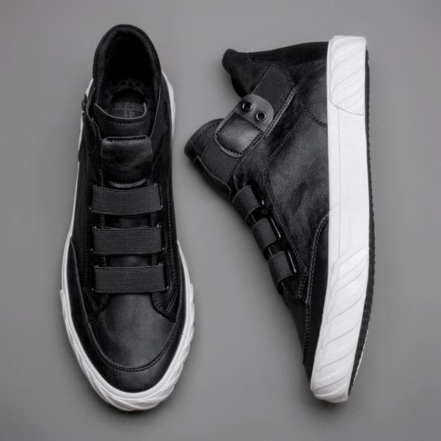 Men 'S Leather Shoes Korean Trend Comfortable Loafer Men Shoes British Fashion Men High Top 39 black white