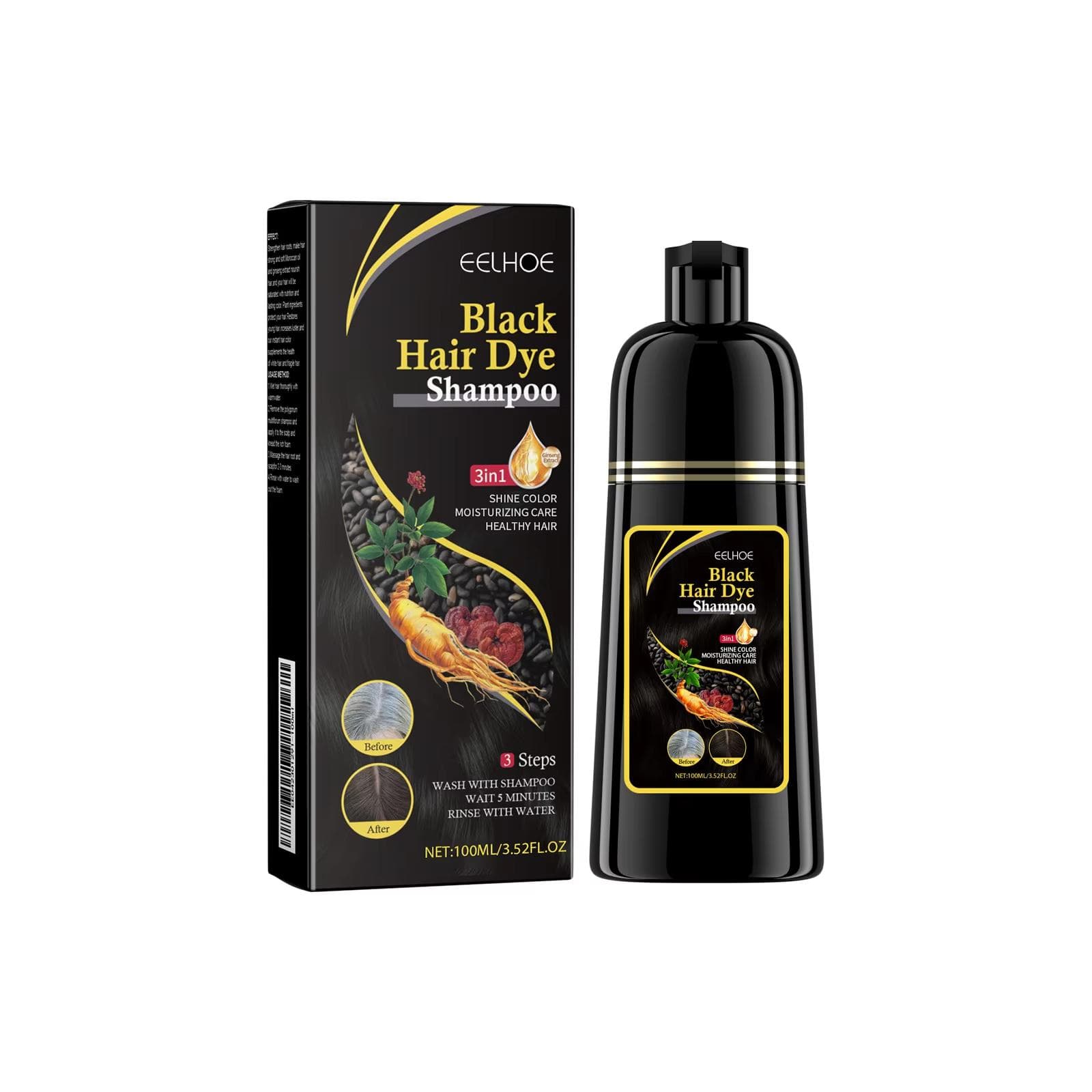 EELHOE Black Hair Dye Shampoo 3 in 1 Growth Clean Hair Darkening Deep Nourishing Black Hair Dye Shampoo Natural Organic Herbal 100ml brown