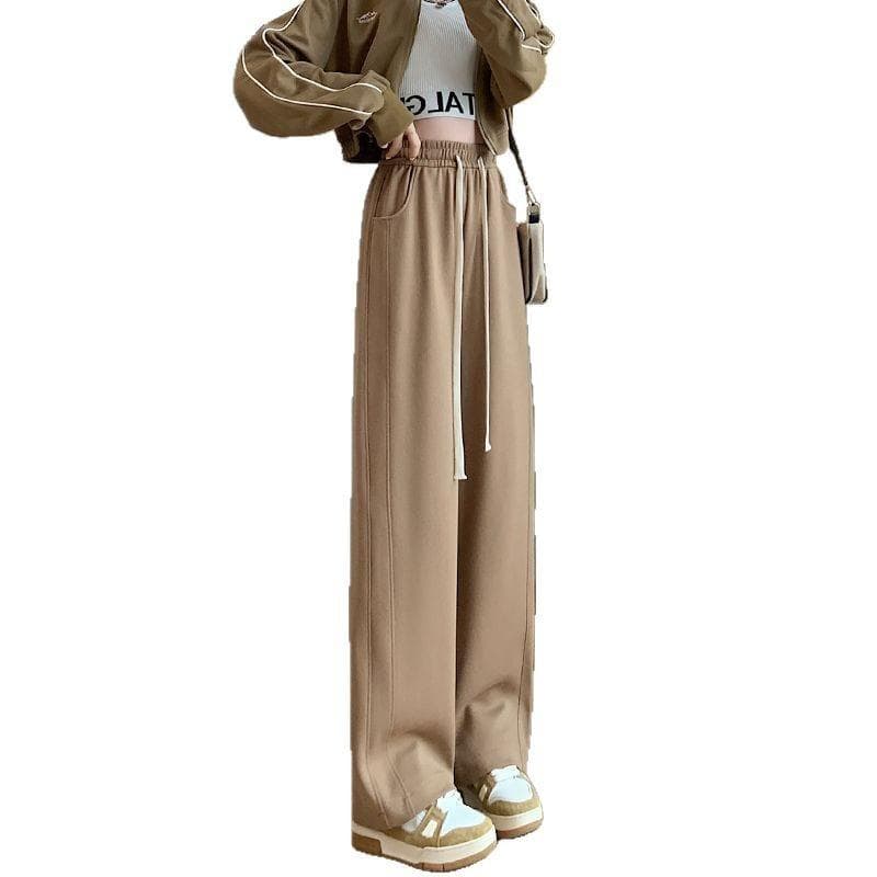 Korean Simple Casual Pants for Women In Spring and Autumn New High-waist Straight Sports Sweatpants Draped Loose Wide Legs 2XL