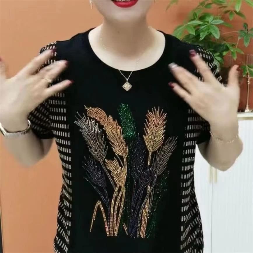 Lady Ironing Women's T-shirt Short-sleeved Summer Belly Cover Top Versatile Wear for Middle-aged and Elderly Mothers 6XL