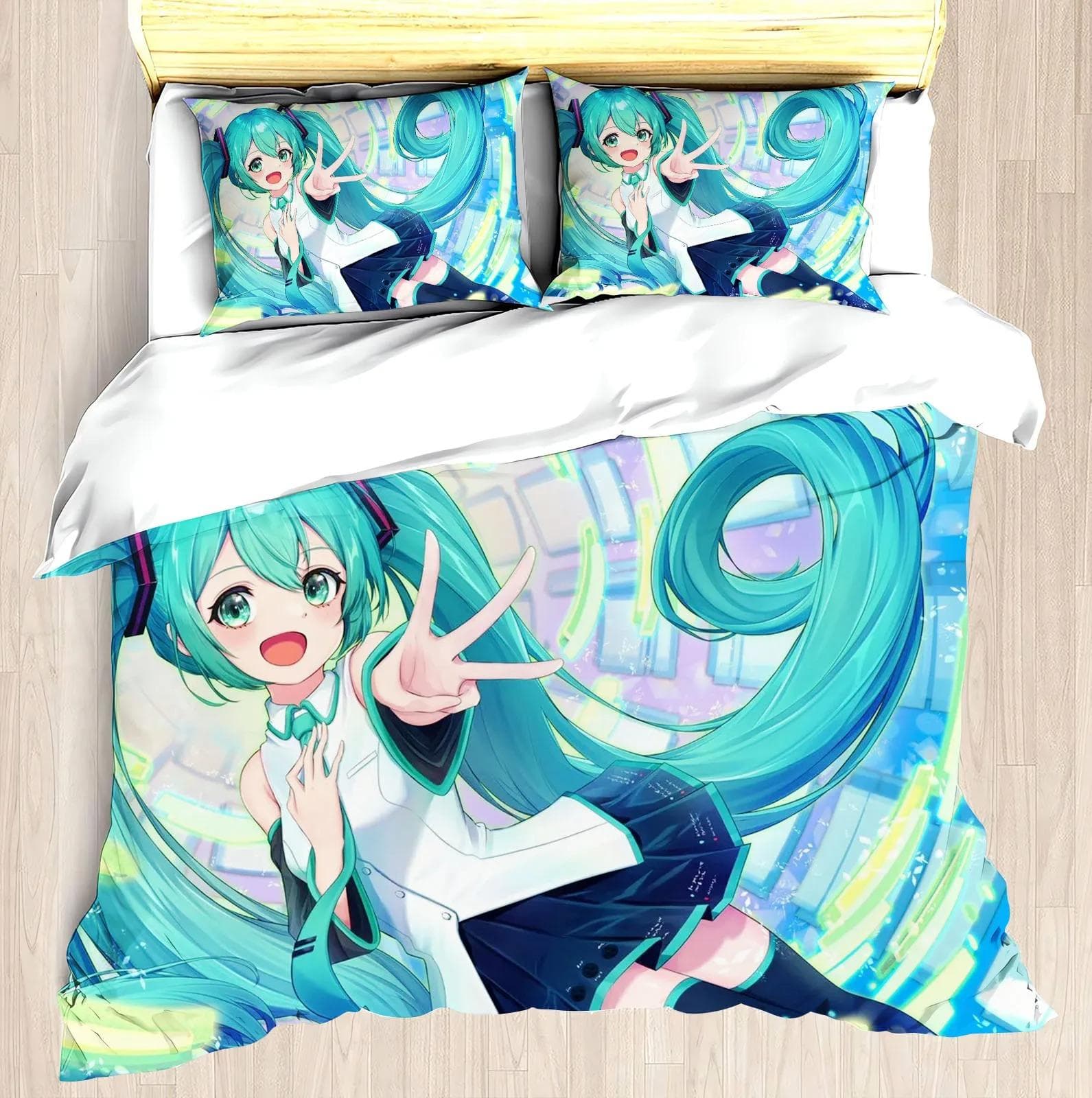 Hatsune Miku Anime 100% Polyester Bedding Set Duvet Cover Set Printed Cartoon Home Decor AU Double(180x210cm)