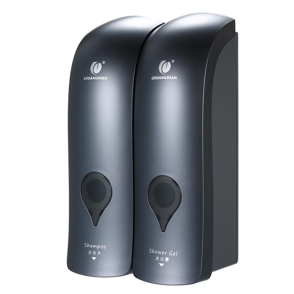 CHUANGDIAN 300ml*2 NO Drilling Wall Mounted Double-Head Manual Soap Dispenser Bathroom Shower Gel grey