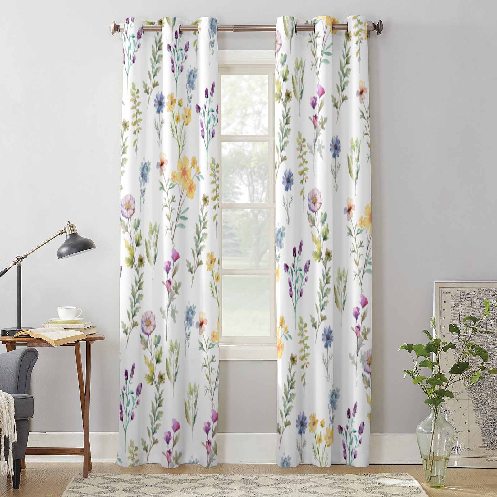 Flower Watercolor Hand Painted Window Curtains for Living Room Bedroom Curtain Modern Kitchen Blinds Drapes Curtains 135W x 215H(cm) x1