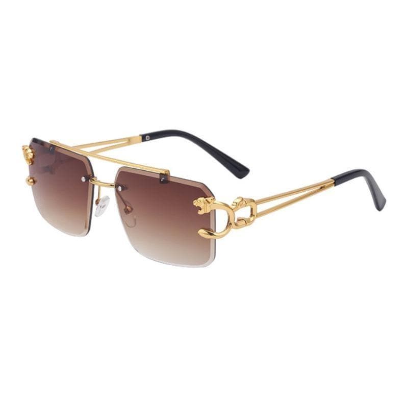 Vintage Square Rimless Sunglasses Women Frameless Sun Glasses for Men Leopard Eyewear brown