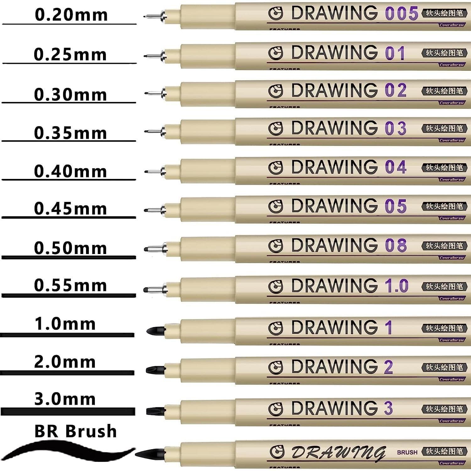 12 PCS Needle Pen, Cherry Blossom, The Same Waterproof Line Drawing Pen, Hand Drawn Design, Art Sketch black