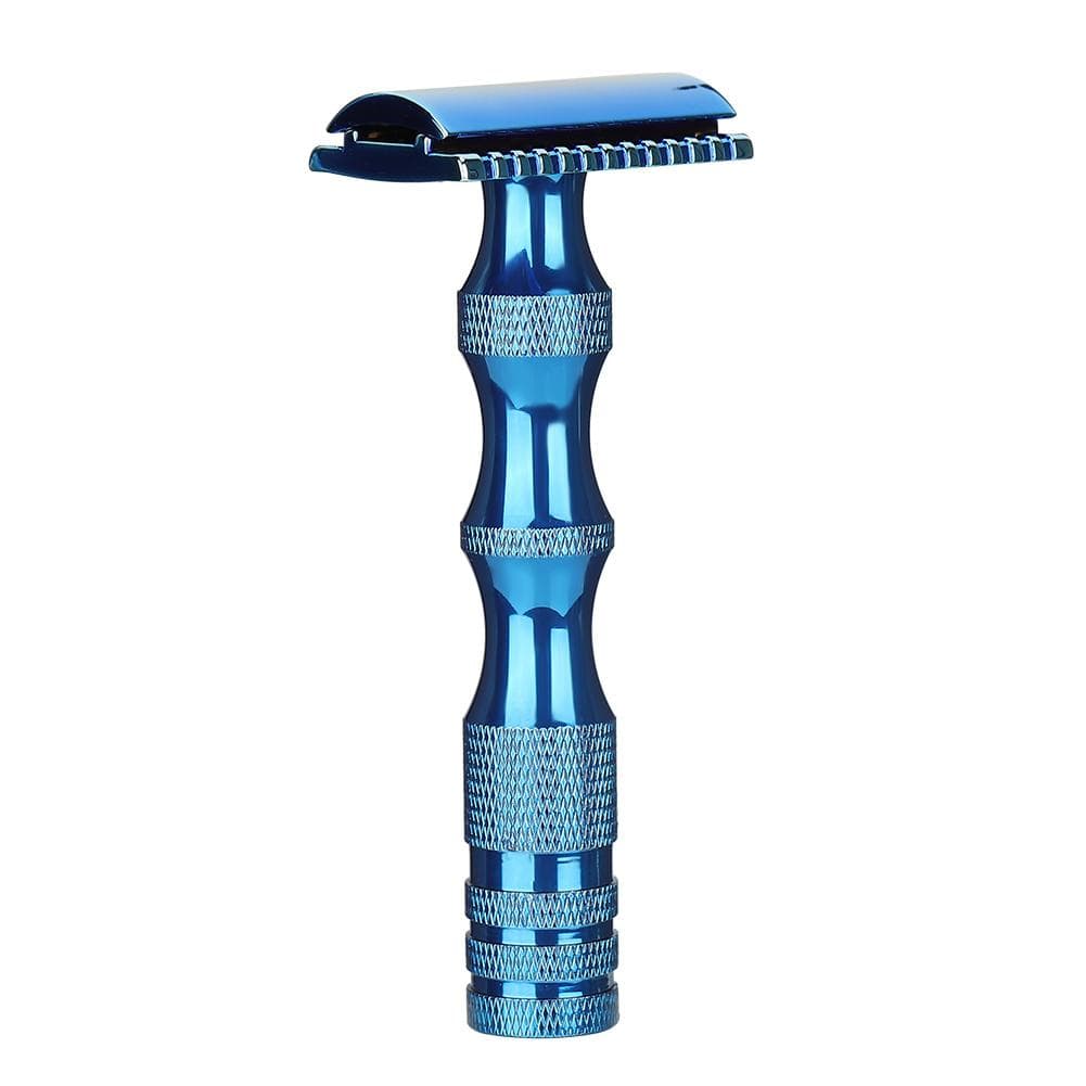 Classic Men Anti skid Metal Handle Dual Blade Shaver Vintage Style Manual Razor (Black) blue