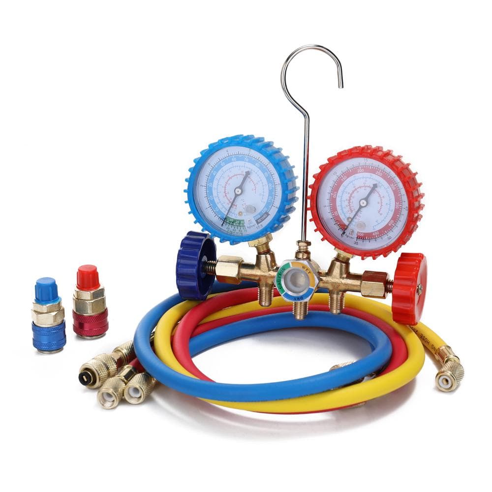 3 Way Refrigerant Gauge AC Diagnostic Manifold Freon Gauge Set for R134A R12 R22 R502 Refrigerants multicolour