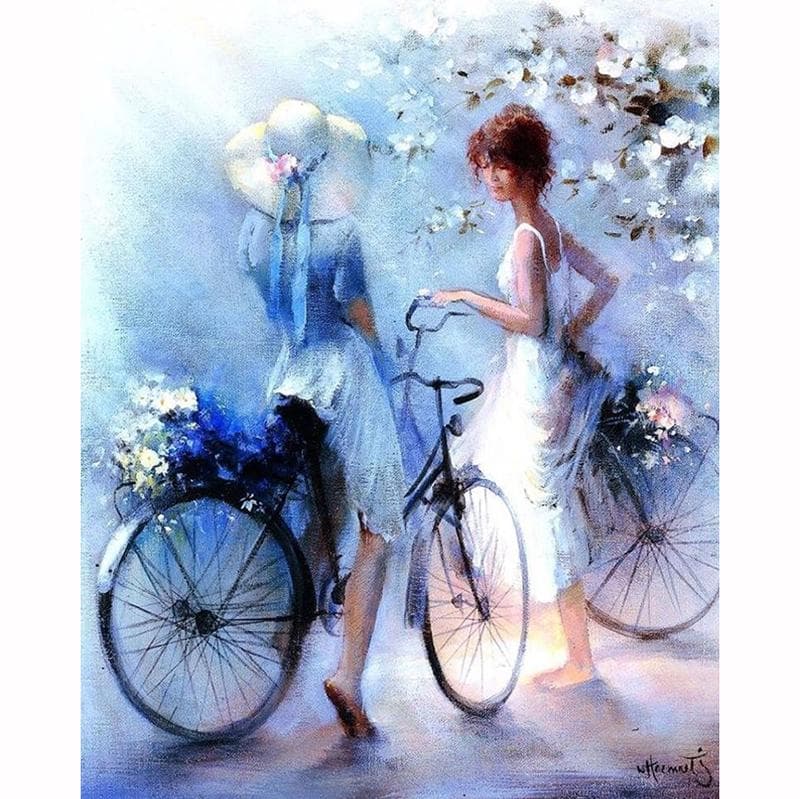 Wall Art Acrylic Handmade Full Drill Bicycle Girls Diamond Cross Stitch Gift Bedside Round Decor 20X30CM