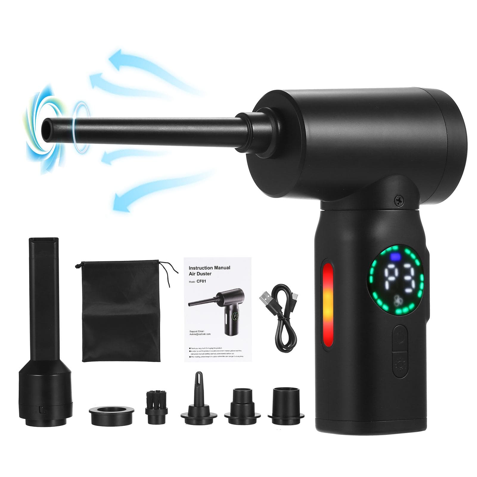 Compressed-Air-Duster--Cleaner With Digital Screen Brush Motor, 100W 7500mAh Electric Air Dusters black