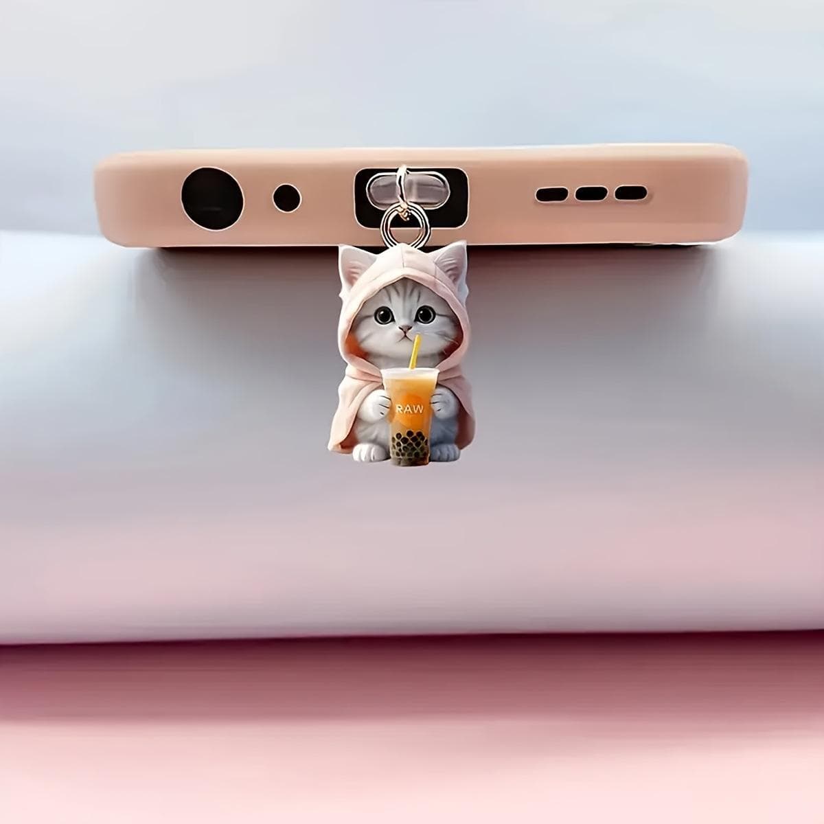 2D Acrylic Flat Cat Dust Plug For Iphone Lightning Connector And Type-C Oval Connector Dust Plug Pendant Hanging Decoration Type-C Connector