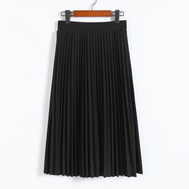 Spring and Autumn New Fashion Women's High Waist Pleated Solid Color Half Length Elastic Skirt Promotions Lady Black Pink One size black