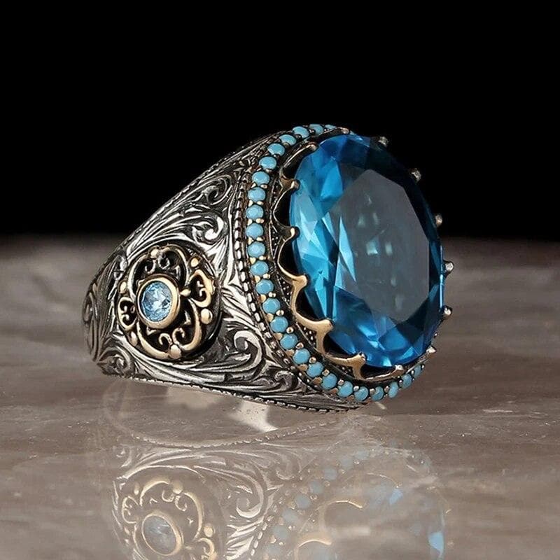 Retro Handmade Turkish Signet Rings For Men Ancient Silver Color Carved Scorpion Animal Rings Yellow Zircon Inlay Muslim Rings 9