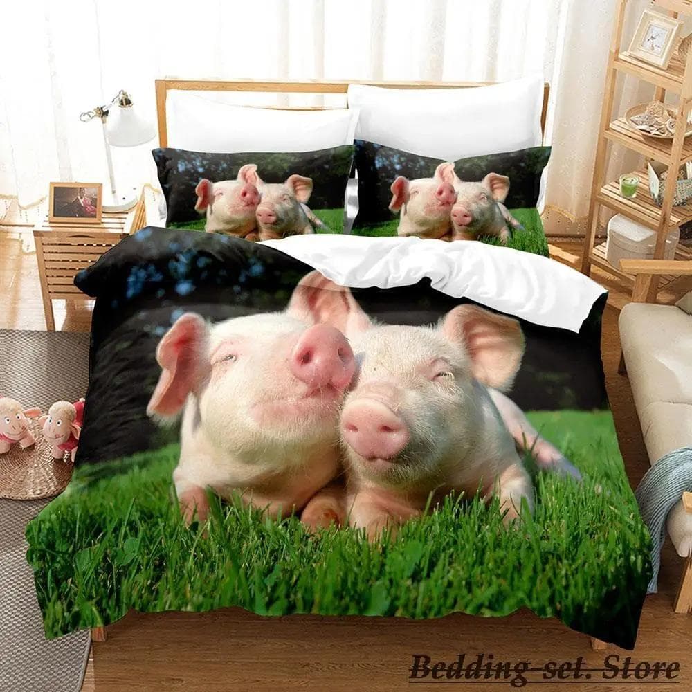 Funny Pig Bedding Set Single Twin Full Queen King Size Bed Set Aldult Kid Bedroom Duvetcover Sets Anime parure de lit Bed AU Double 180x210cm