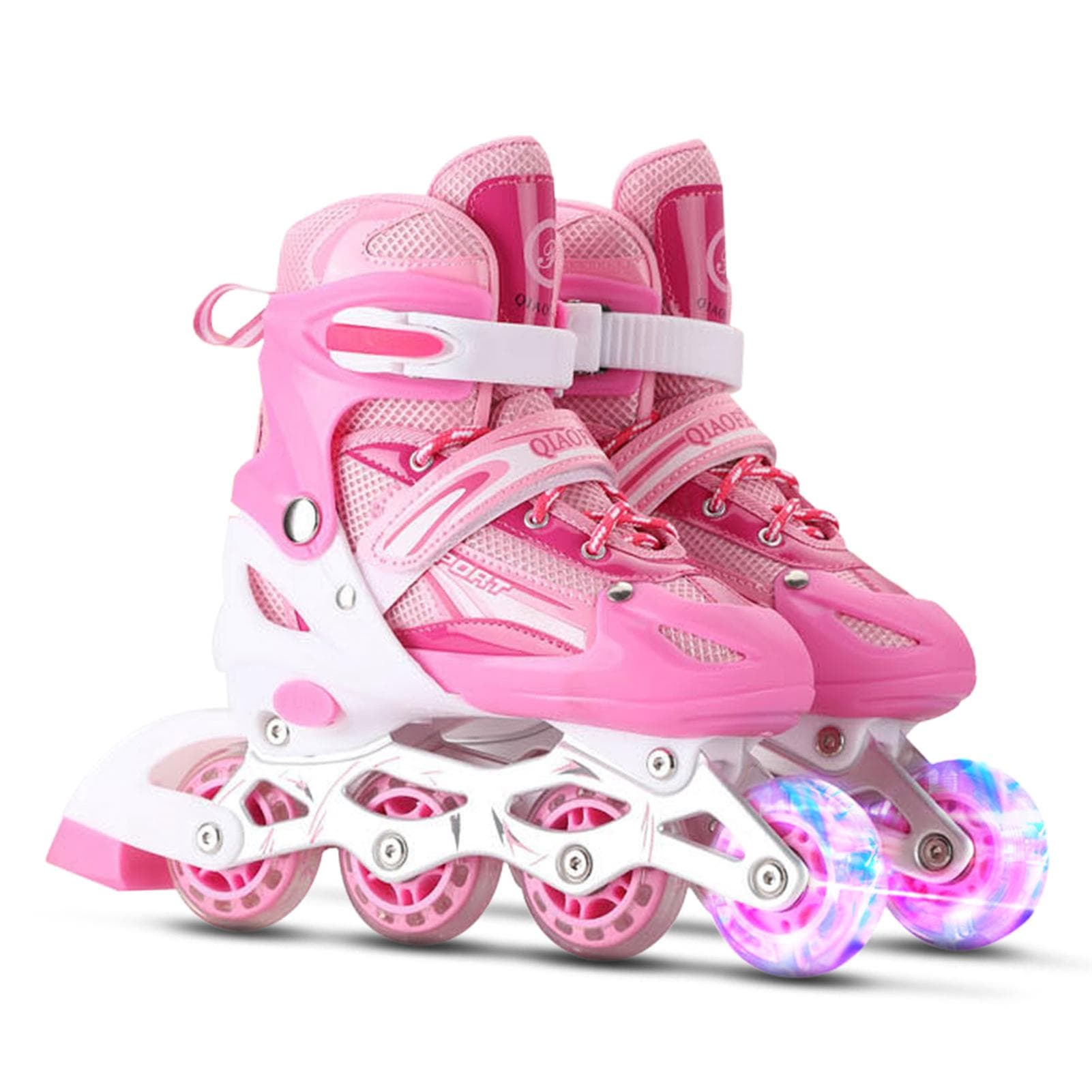 Adjustable Illuminating Inline Skates with Light Up Wheels for Kids and Adults for Girls and Boys S pink
