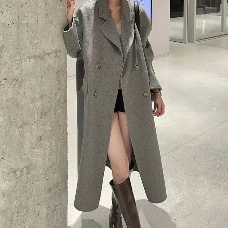 Autumn and Winter High-end Double-sided Wool Coat Women's Hand-stitched Suit Collar Woolen Coat M