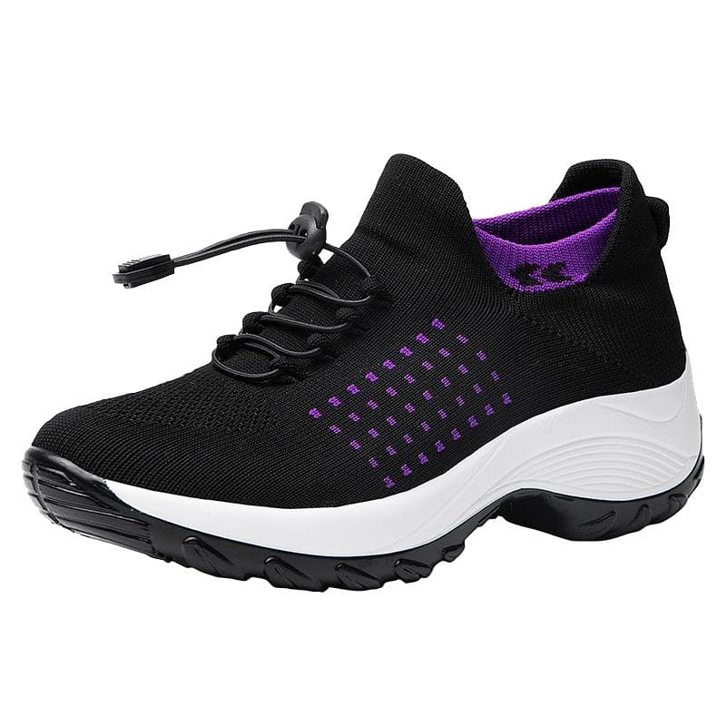 Women Orthopedic Stretch Cushion Shoes Comfy Cloud Pro Breathe Mesh Sock Fashion Sneakers Antiskid Wedge Running Footwear 42 purple/black