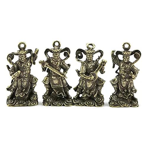 Cute Mini Buddha Statue [Four Heavenly Kings: Tamonten, Komokuten, Zochoten, and Jikokuten] Made of Brass (Small 4cm, Antique Finish) Copper Figurine