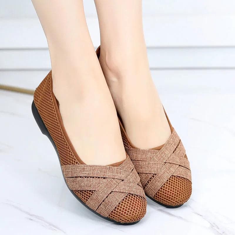 Women Fashion Comfortable Cloth Flat Shoes Lady Loafers Shoes 36 coffee