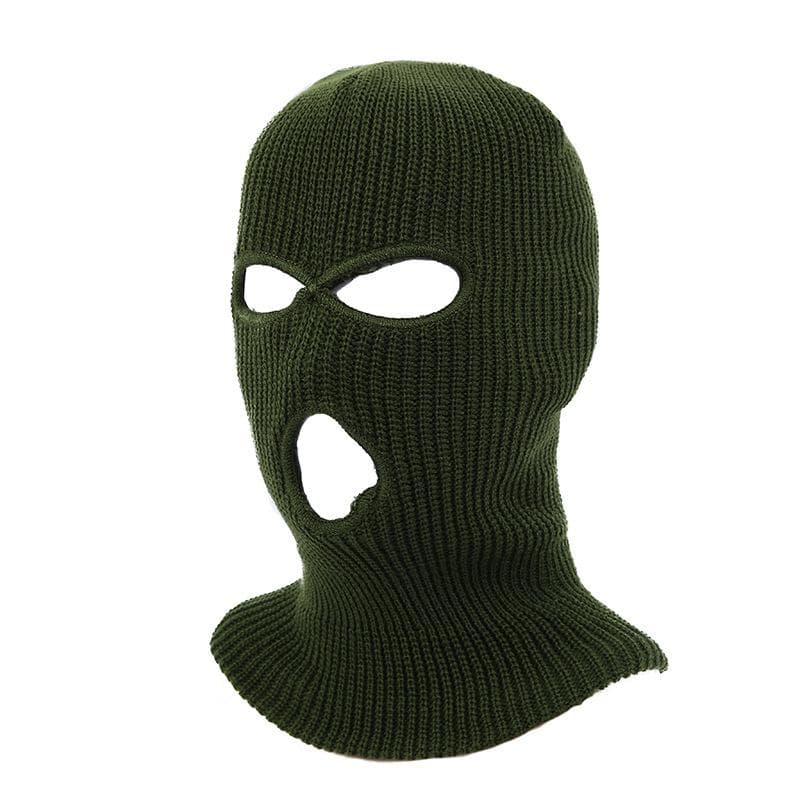 Autumn and winter three-hole ski mask knitted hat men and women solid color acrylic three-hole dark green