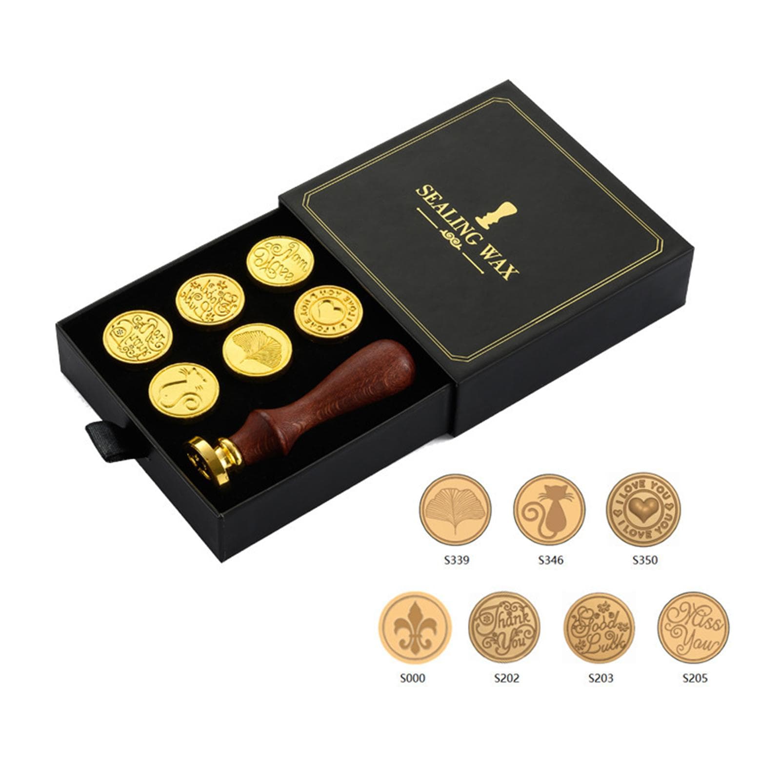 Wax Seal Stamp Kit Retro Vintage Sealing Wax Stamp Wooden Handle Replaceable Stamp Head with Gift Style 1