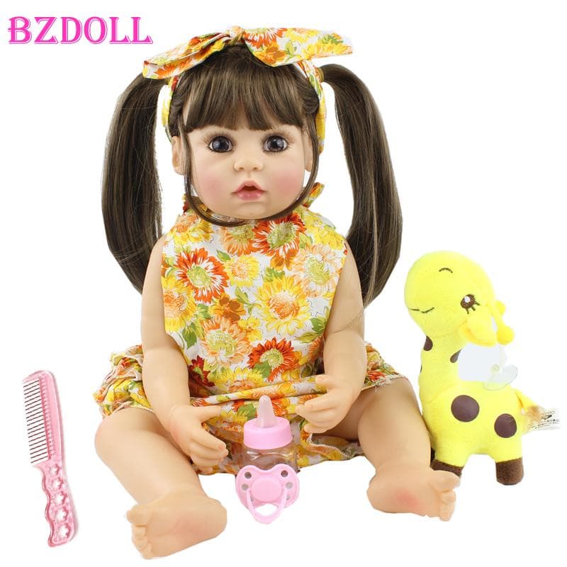 BZDOLL 55 CM Full Body Silicone Reborn Doll Vinyl Princess Toddler Babies Dress Up Boneca Girl Birthday Gift Bathe Toy N9