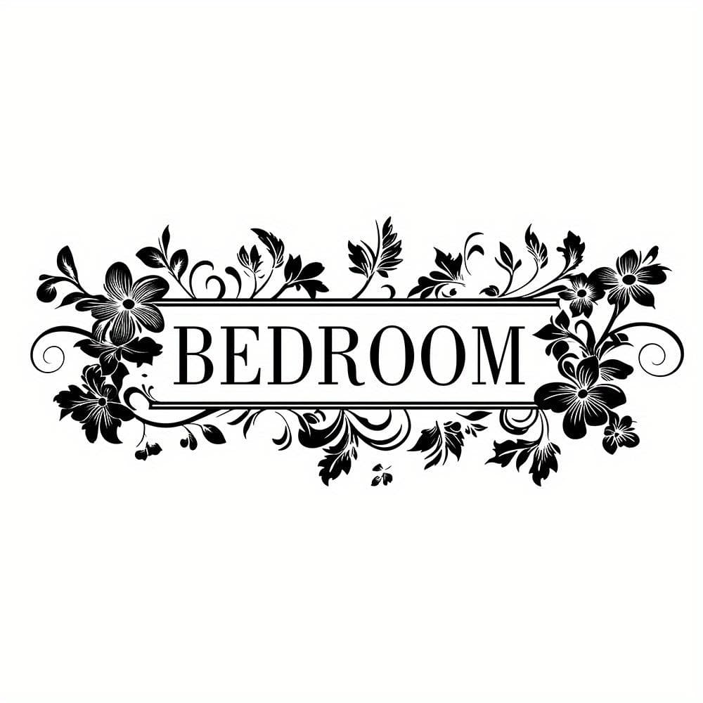 Elegant Graphic Floral Bedroom Door Decal Self-Adhesive Wall Sticker with English Slogan, Single-Use Embellished Home Decor for Ceramic Surfaces