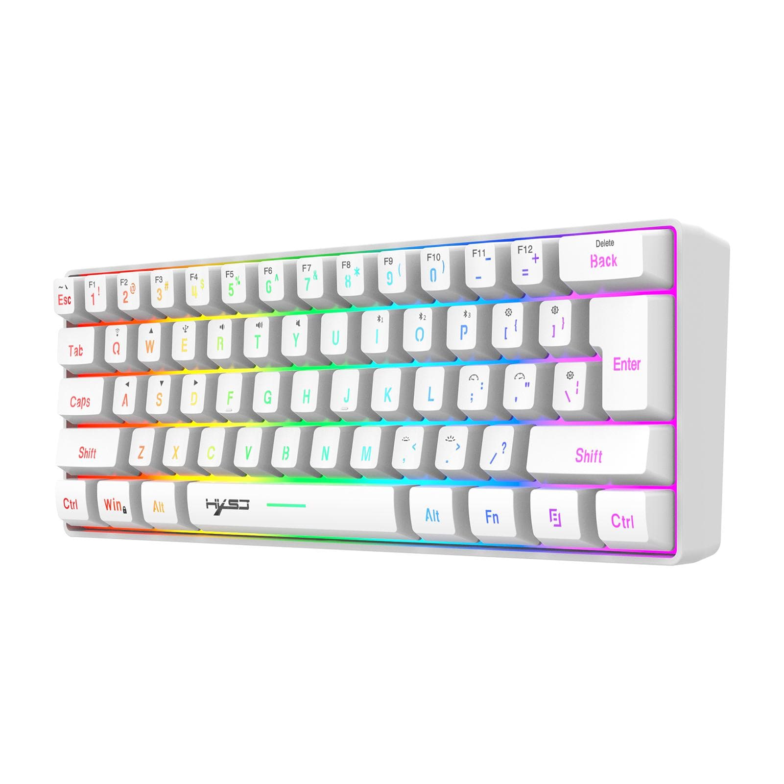 HXSJ L500 Tri-mode Wireless 61-Key Compact Membrane Keyboard Mini Keyboard RGB Full-color Backlight white
