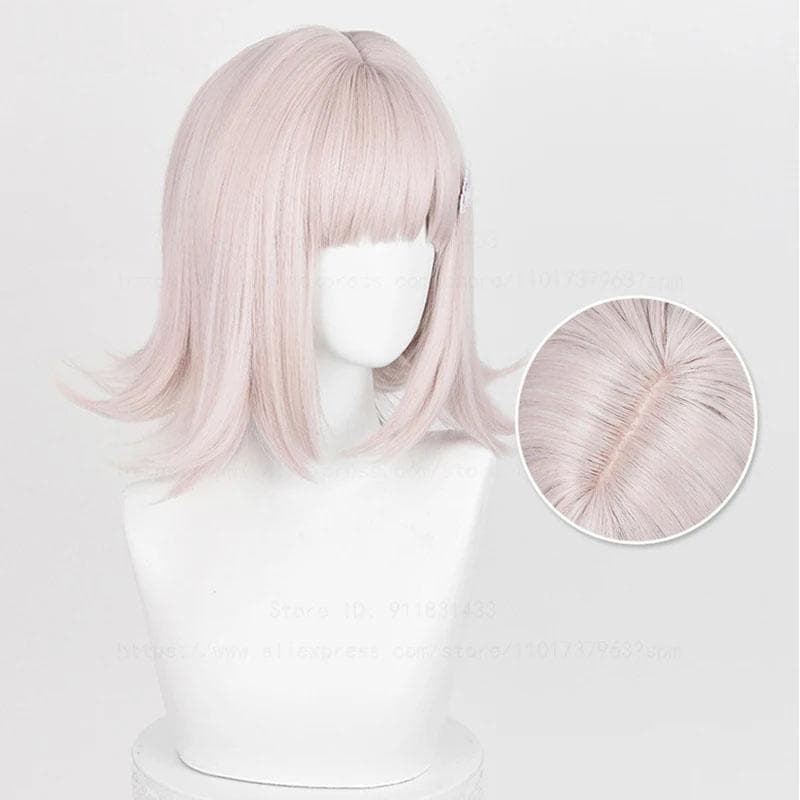 High Quality Nanami ChiaKi Cosplay Wig Short Gray Pink Scalp Heat Resistant Synthetic Hair Halloween Party Anime Wigs + Wig Cap One Size