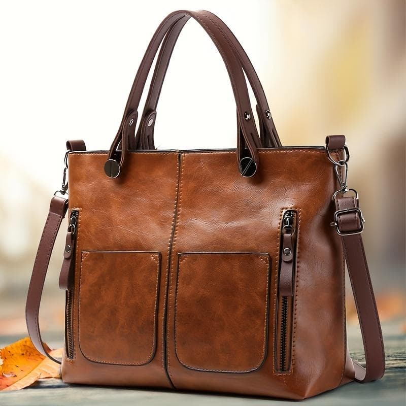 Vintage Crossbody Tote Bag - Retro PU Leather Shoulder Bag - Casual Handbag & Purse for Women - Perfect for Everyday Use & Travel brown