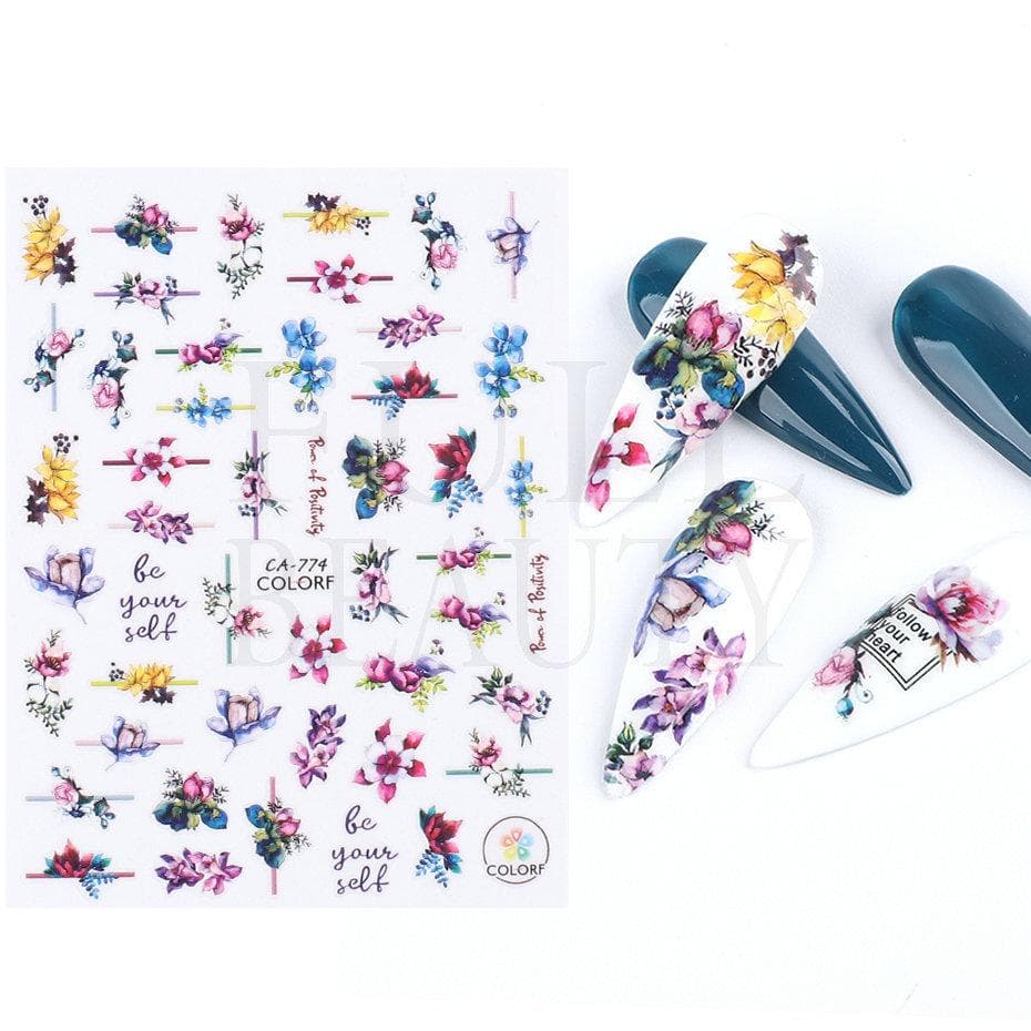 1Pc 3D Nail Stickers Flower Plants Nail Art Decals Floral Leaf Spring Sliders Manicure Decor