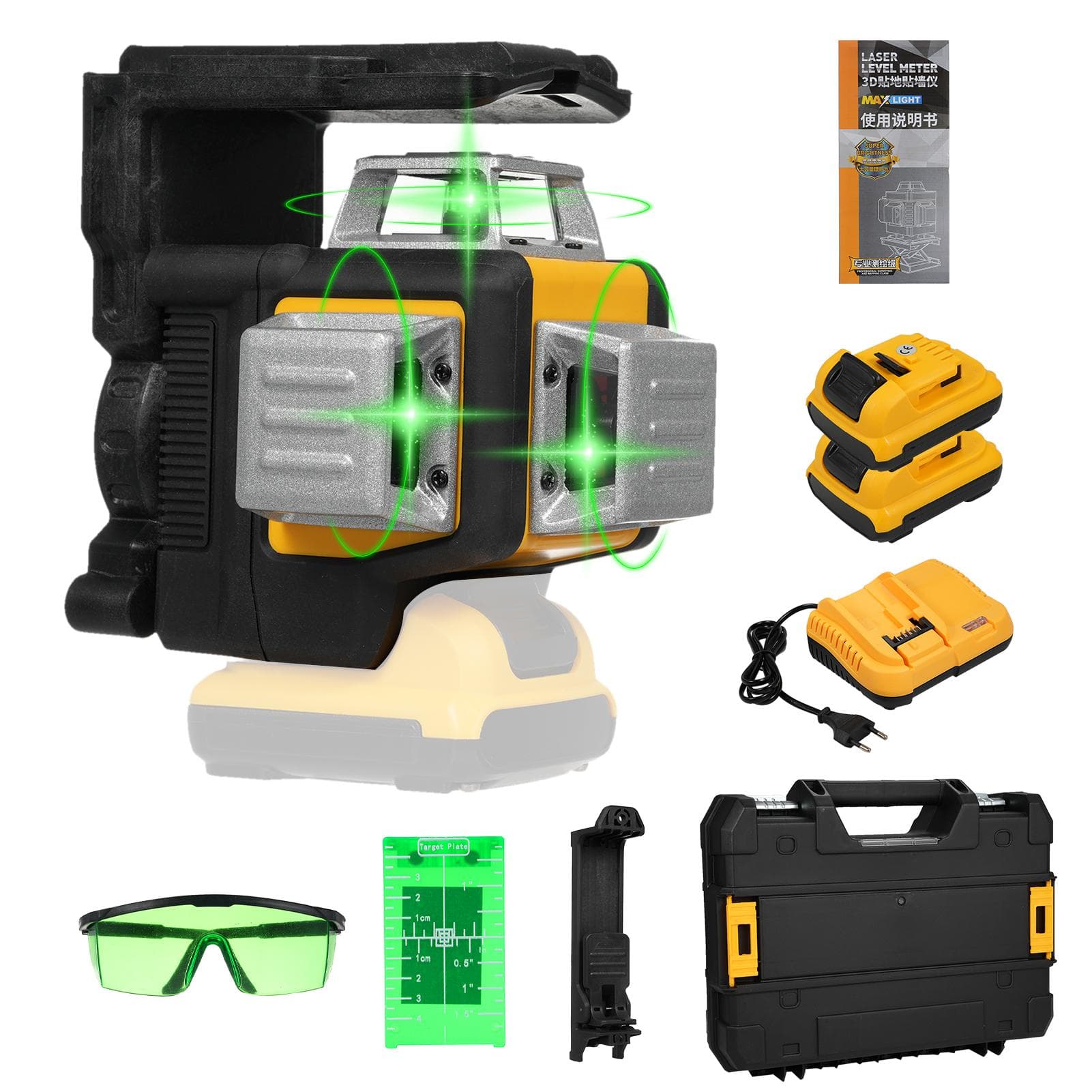 12 Lines 3D Laser Level Self Leveling 100ft Outdoor Robust Indoors Green Beam Cross Line Laser yellow