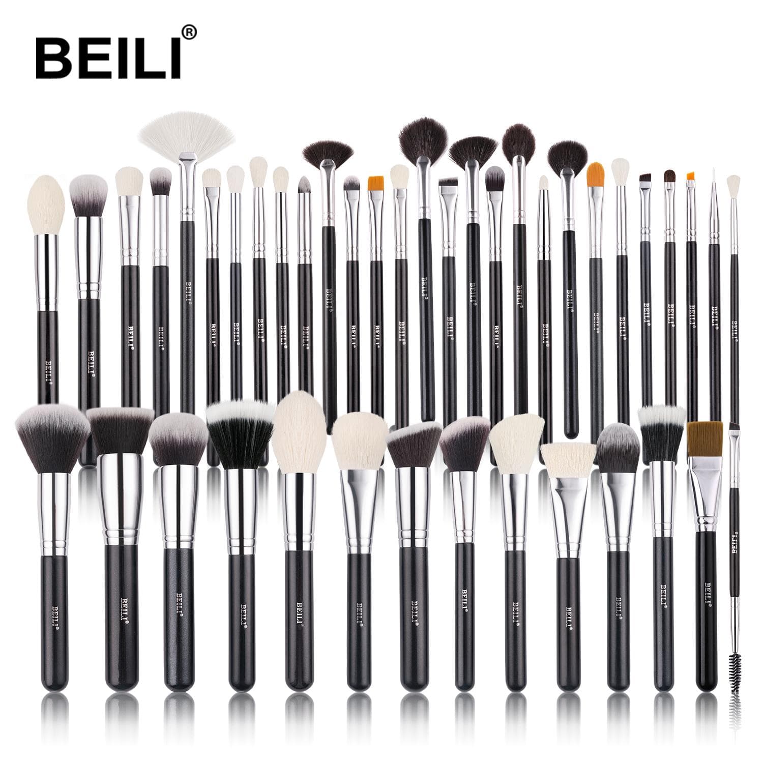 BEILI Black Makeup Brushes Set Professional Natural Goat Hair Brushes Foundation Powder Contour Eye Blending Makeup Brushes With Holder 42PCS
