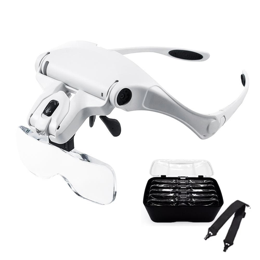 Aoresac 9892B2 Magnifying Glass for Reading with LED Light And Headband Hands Free Head Magnifier white