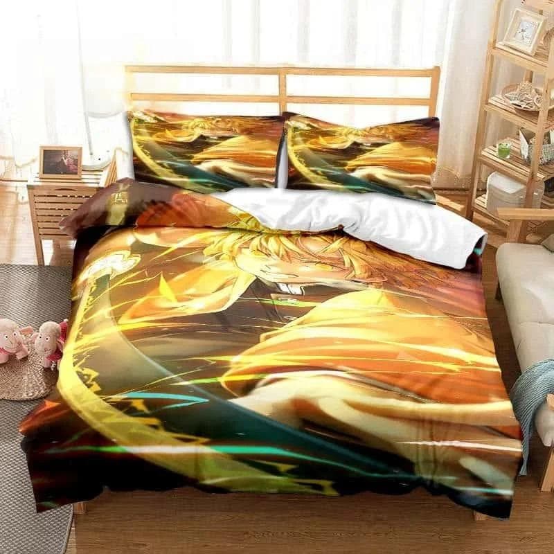 New 3D Anime Agatsuma Zenitsu Demon Slayer Bedding Set Single Twin Full Queen King Size Bed Set Aldult Kid Bedroom Home Textiles 70x133cm 2pcs