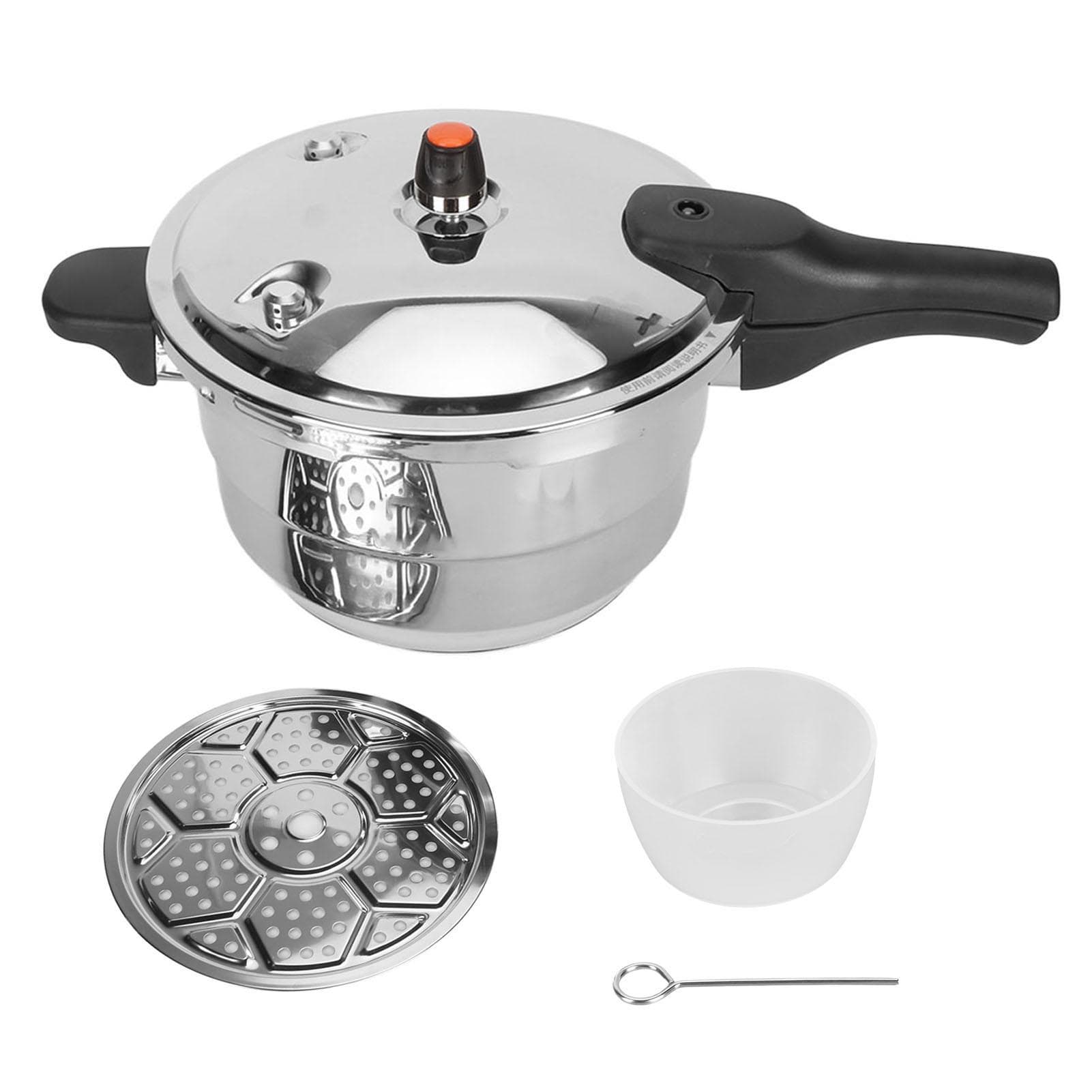 Pressure Cooker with Steaming Rack Stainless Steel Pressure Canner Compatible with Gas Induction 6L