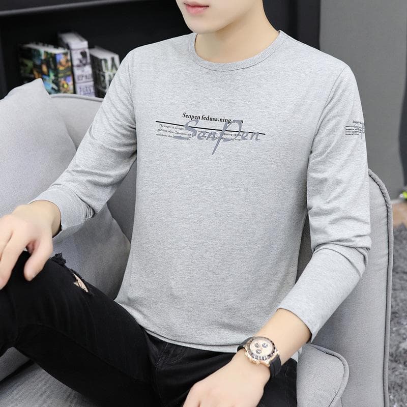 Winter Korean Version of The Long-sleeved T-shirt Men's Pullover Youth Daily Slim Type Letters Long-sleeved Bottoming Shirt XXXL
