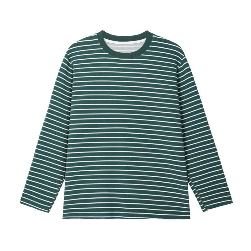 Spring Autumn Men's O-Neck Striped T-Shirt Fashion Loose Streetwear Pull On Tshirt Men Long Sleeve Casual Tees Tops Plus Size 3XL green