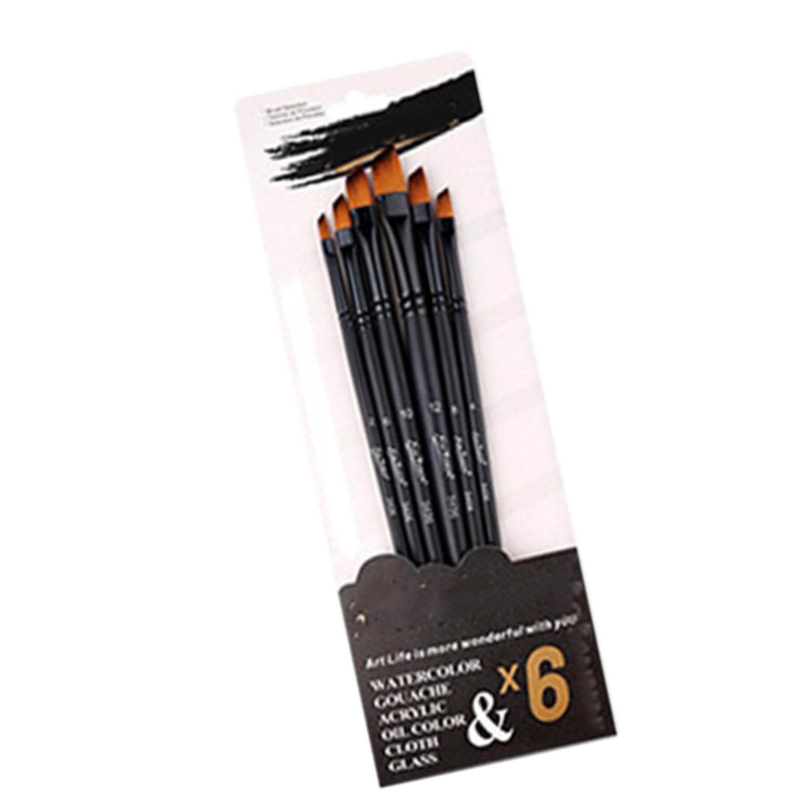 6Pcs Acrylic Paint Brush Set Soft Nylon Bristles Multipurpose Professional Watercolor Brushes