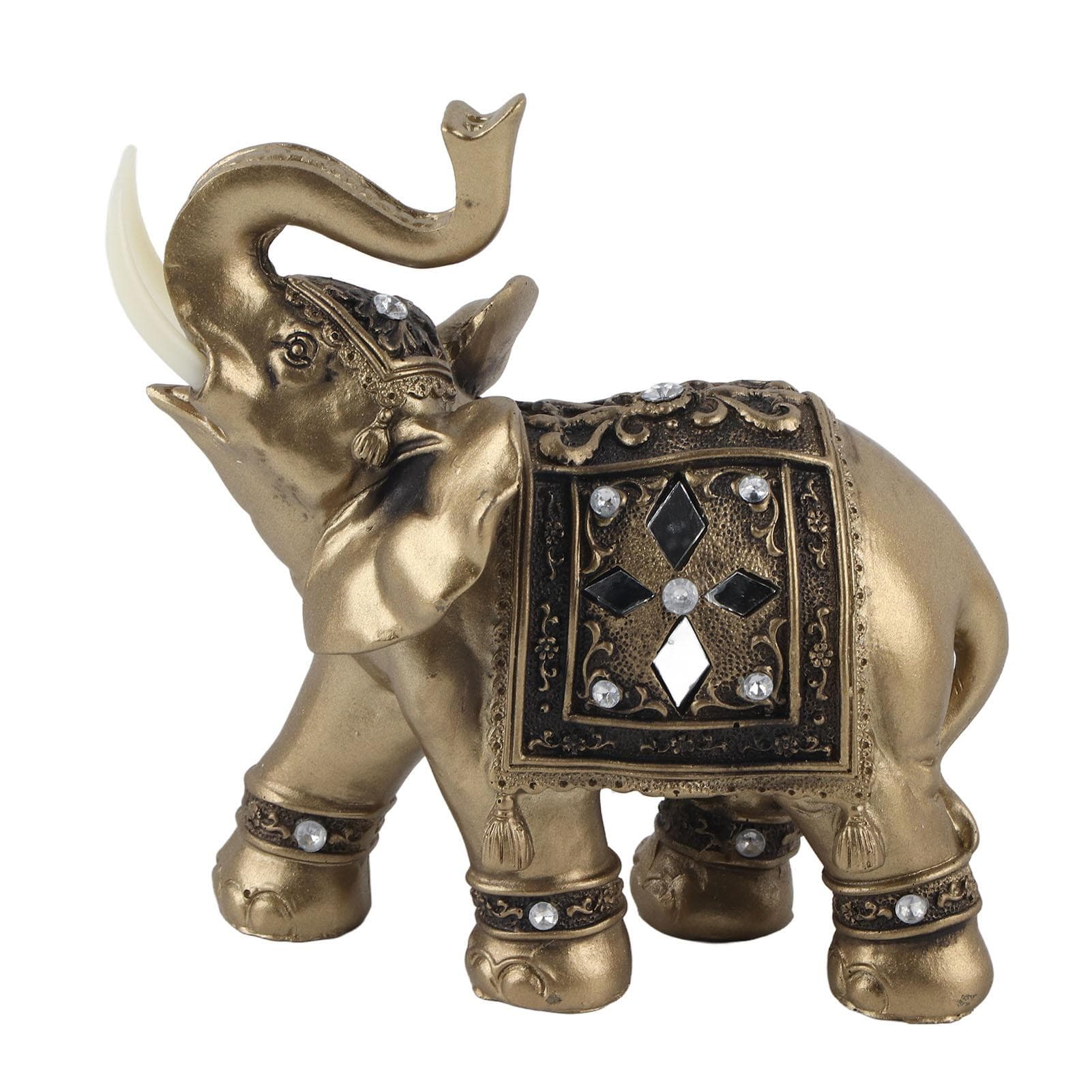 Gold Color Elegant Elephant Statue Ornament Figurine Home Office Decor Gift (M)