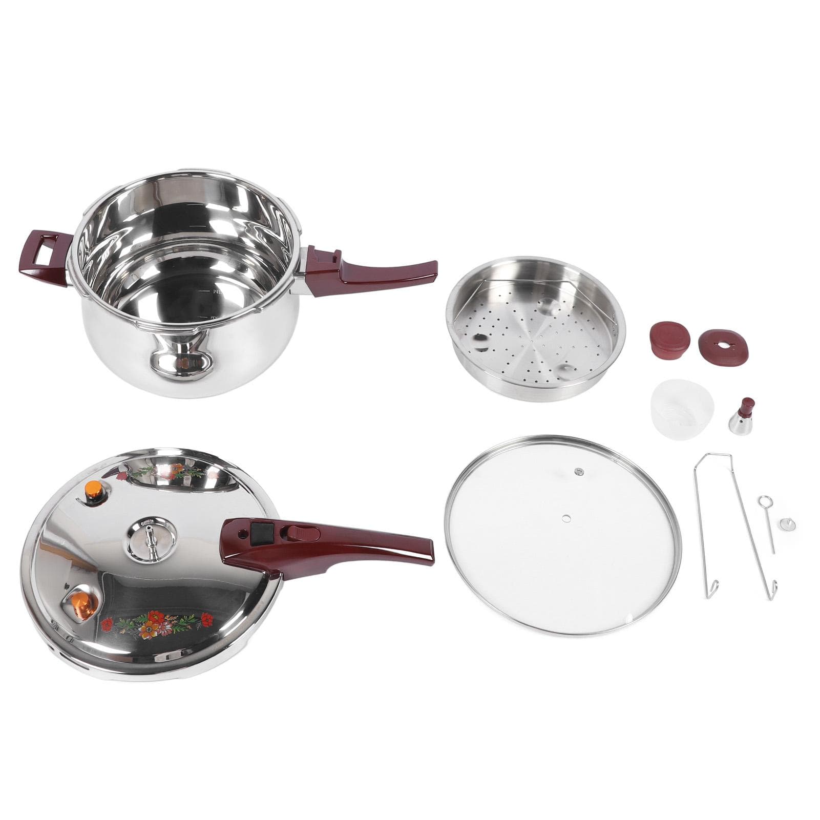 80KPA Pressure Cooker Stainless Steel Time Saving Multifunctional with Steam Basket Glass Lid 11L