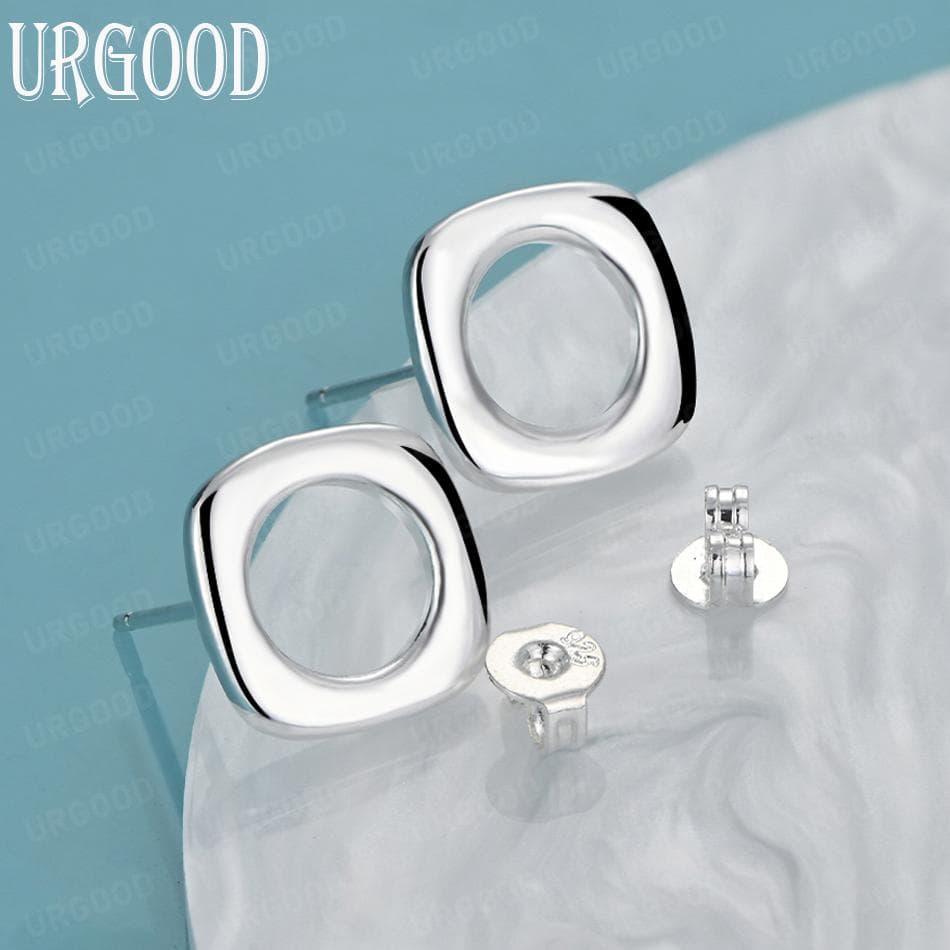 925 Sterling Silver Square Round Piercing Earrings Fashion Wedding Jewelry 1.10*1.10cm
