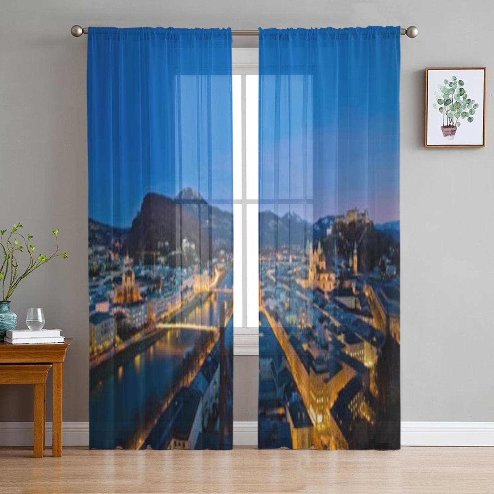 A City View Of The City Of Salzburg In Austria Tulle Sheer Curtains for Living Room Kitchen Decoration Voile Organza Curtains 135W x 114H(cm)