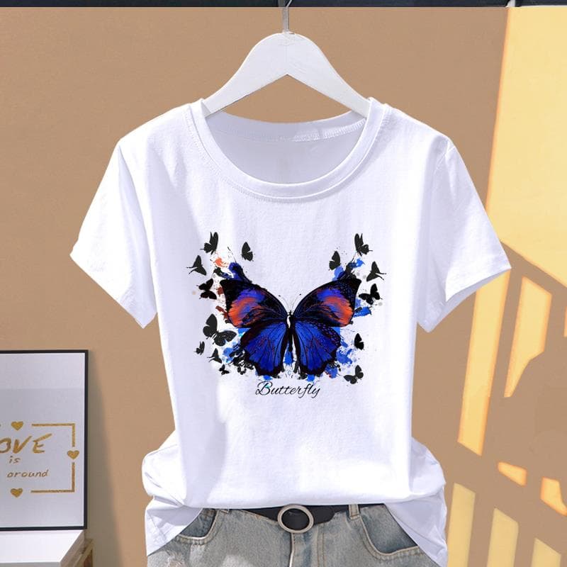 Asian Size-Print Star Watercolor Trend Cute Graphic Tee Ladies Female T Clothing Casual Women's Summer Top Fashion Short Sleeve T-shirt 4XL
